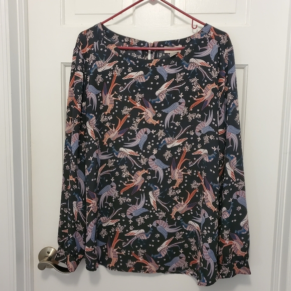 LOFT Colorful Peacock Print Blouse Size XL, Business Casual - Picture 9 of 11